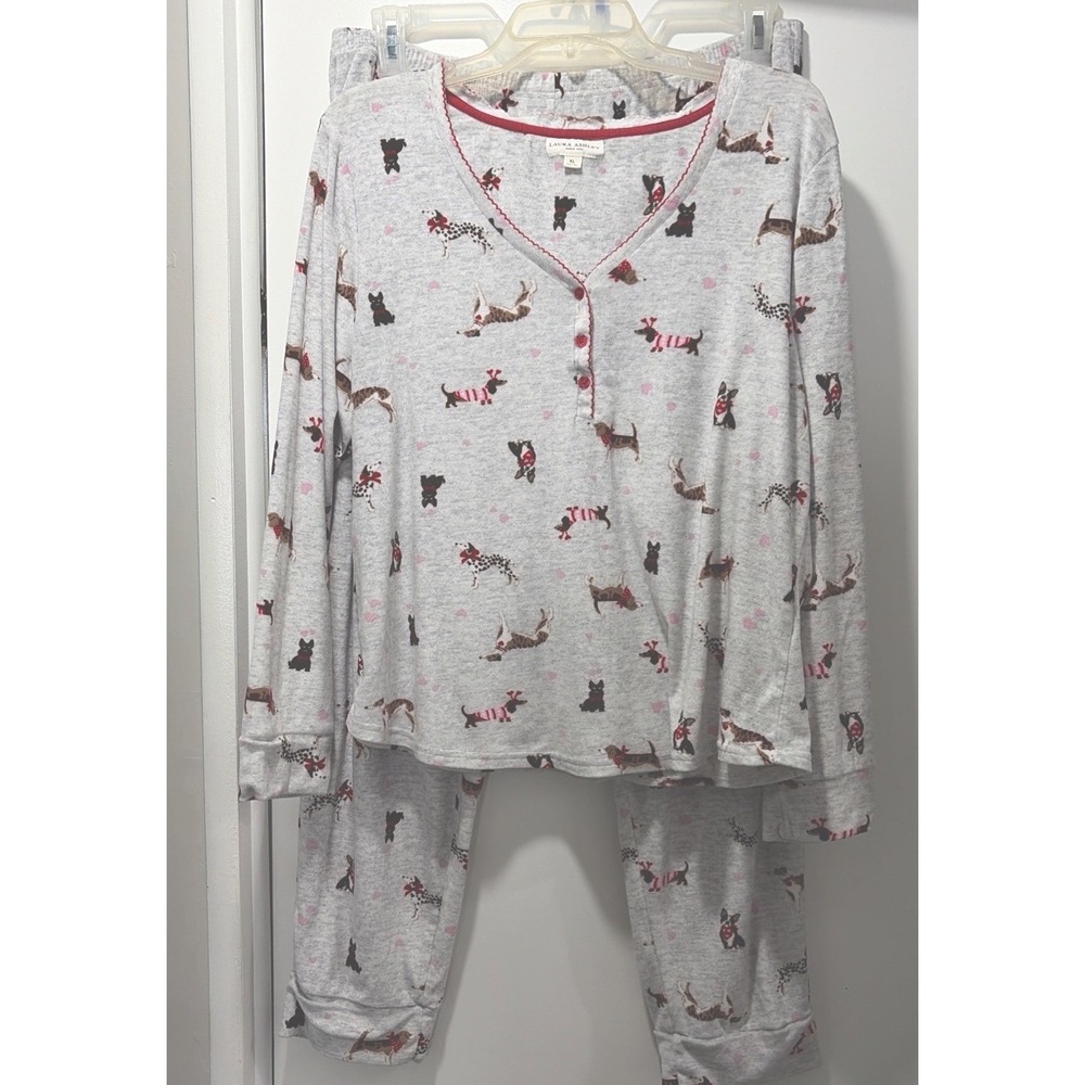 Laura Ashley Holiday Dogs Pajama Set XL Super Soft Easy Care Poly Blend Whimsy